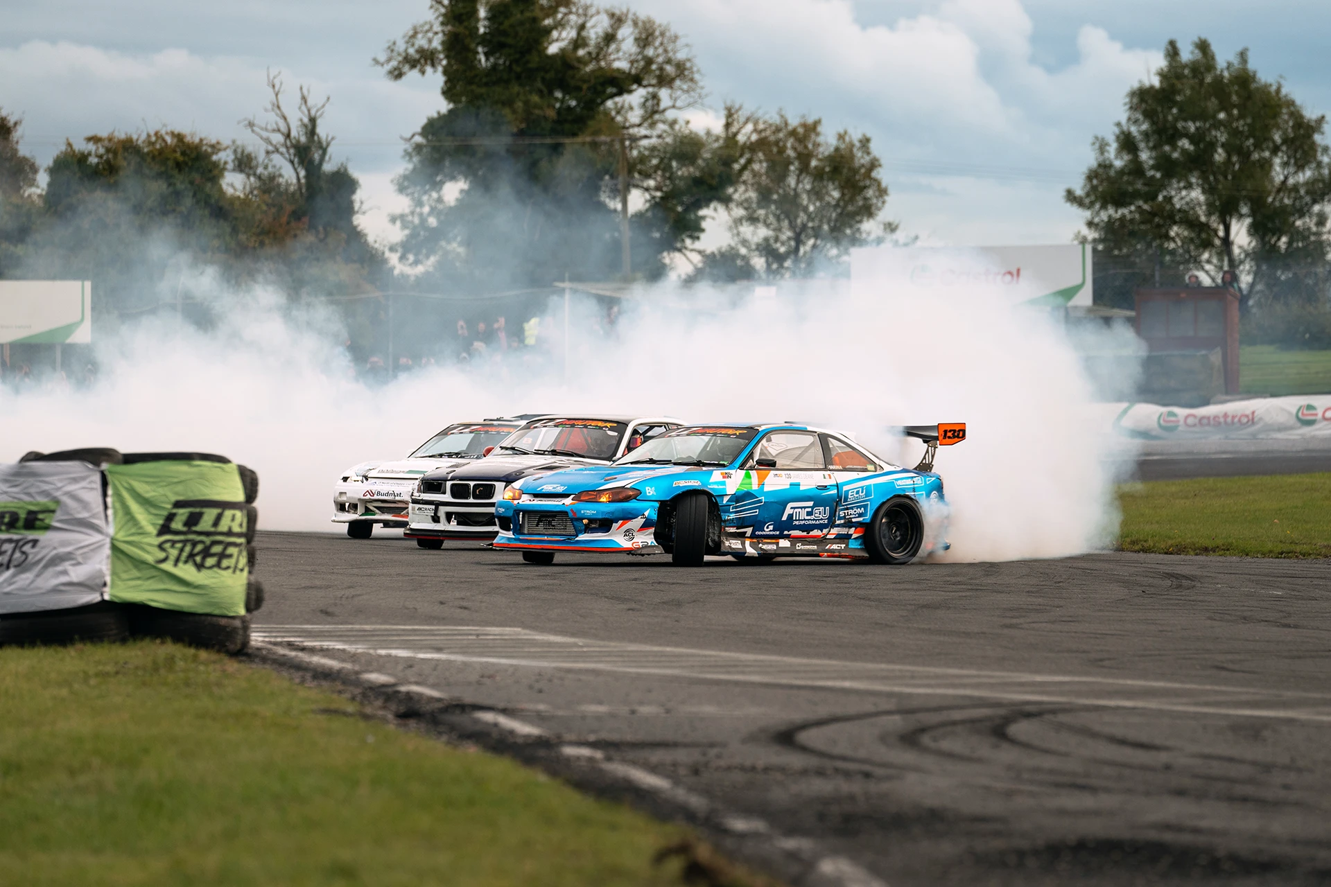 Three cars drifting in tandem at LZ World Tour Ireland