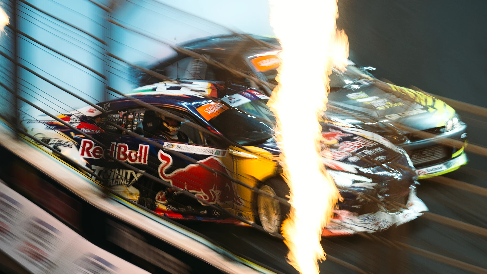 Simen Olsen and Connor Shanahan drifting at Drift Masters Warsaw 2026